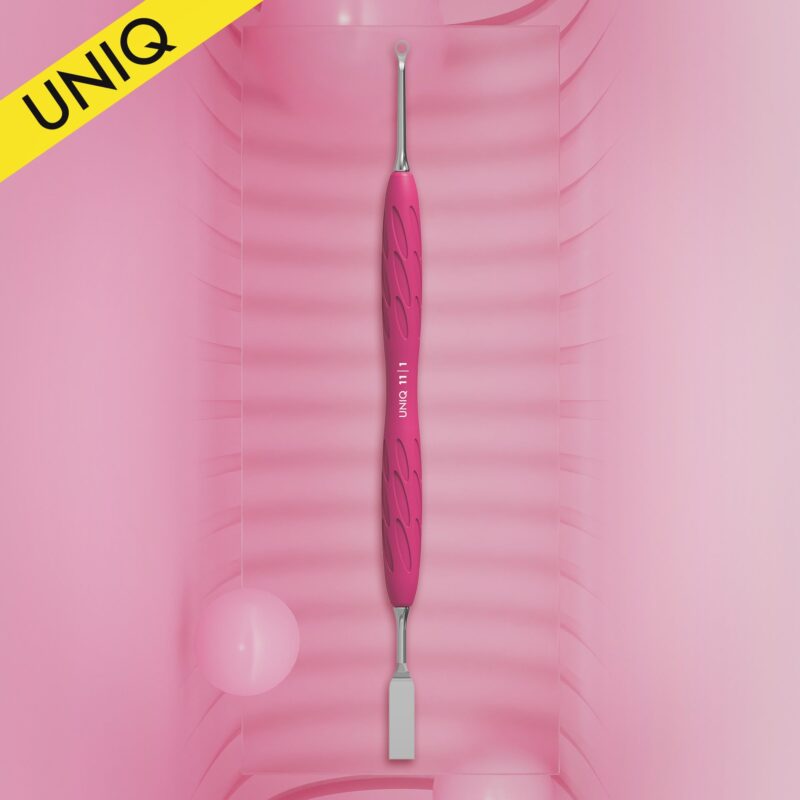 STALEKS Manicure pusher with silicone handle “Gummy” UNIQ 11 TYPE 1 (flat straight pusher + ring)  PQ-11/1