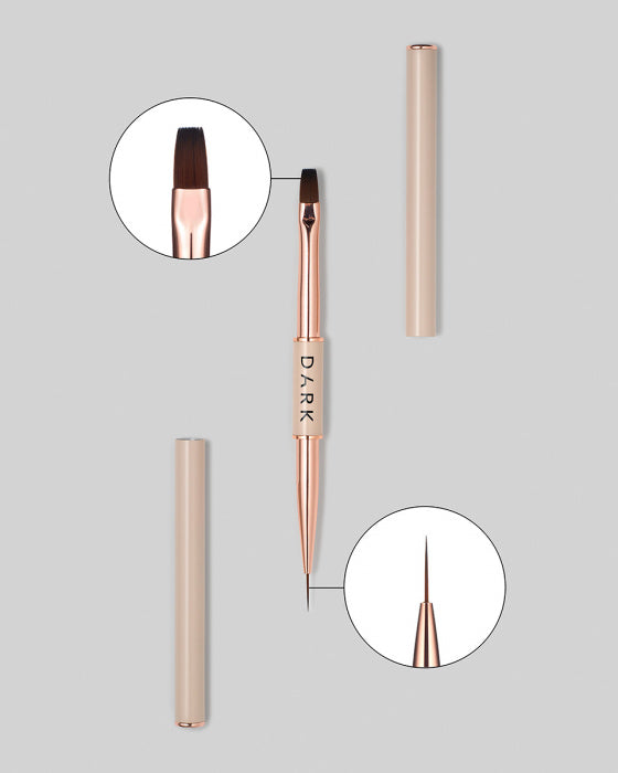 DARK Double-Ended Beige Brush (11 mm Liner + 9 mm Flat Square Gel Brush)