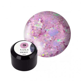 SAGA Professional Galaxy Glitter 11 (прозрачный с голографическими нежно-розовыми блестками), 8 мл GG11