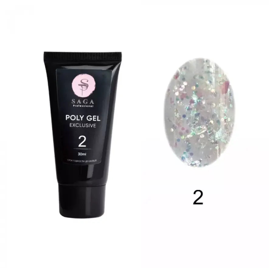 Poly-gel Saga Exclusive No. 2, 30 ml (transparent with large shimmer)