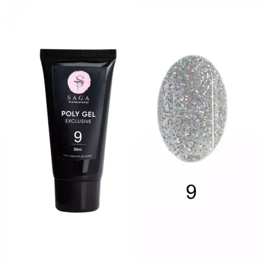 Poly-gel Saga Exclusive No. 9, 30 ml (silver with shimmer)
