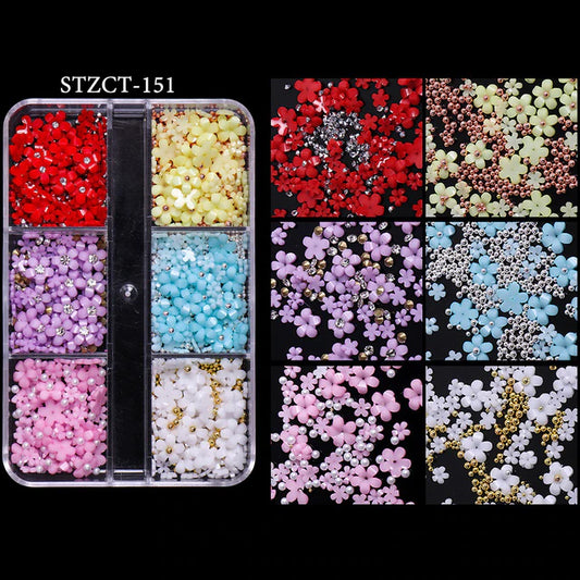 3D White Acrylic Flower For Nails Resin Charms Gold Beads Caviar Nail Decorations Mixed Rhinestones Kawaii Accessories GLSZCT150