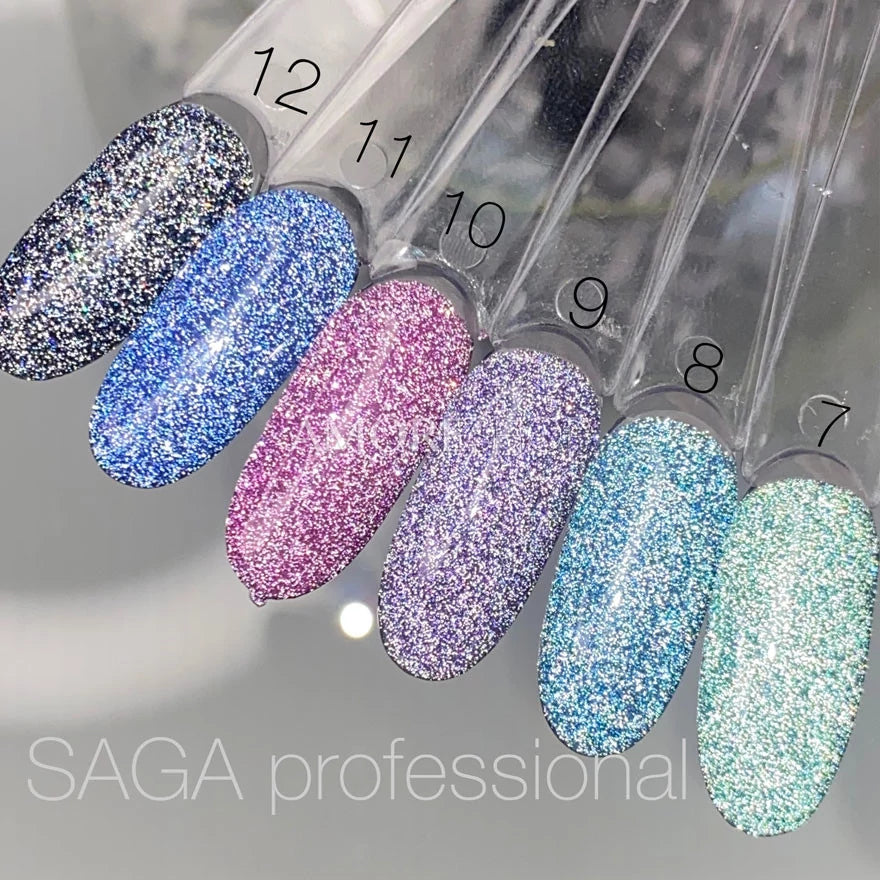 Гель-лак SAGA professional Fiery gel 9 (бузковий з мікроблиском, світловідбиваючий), 8 мл