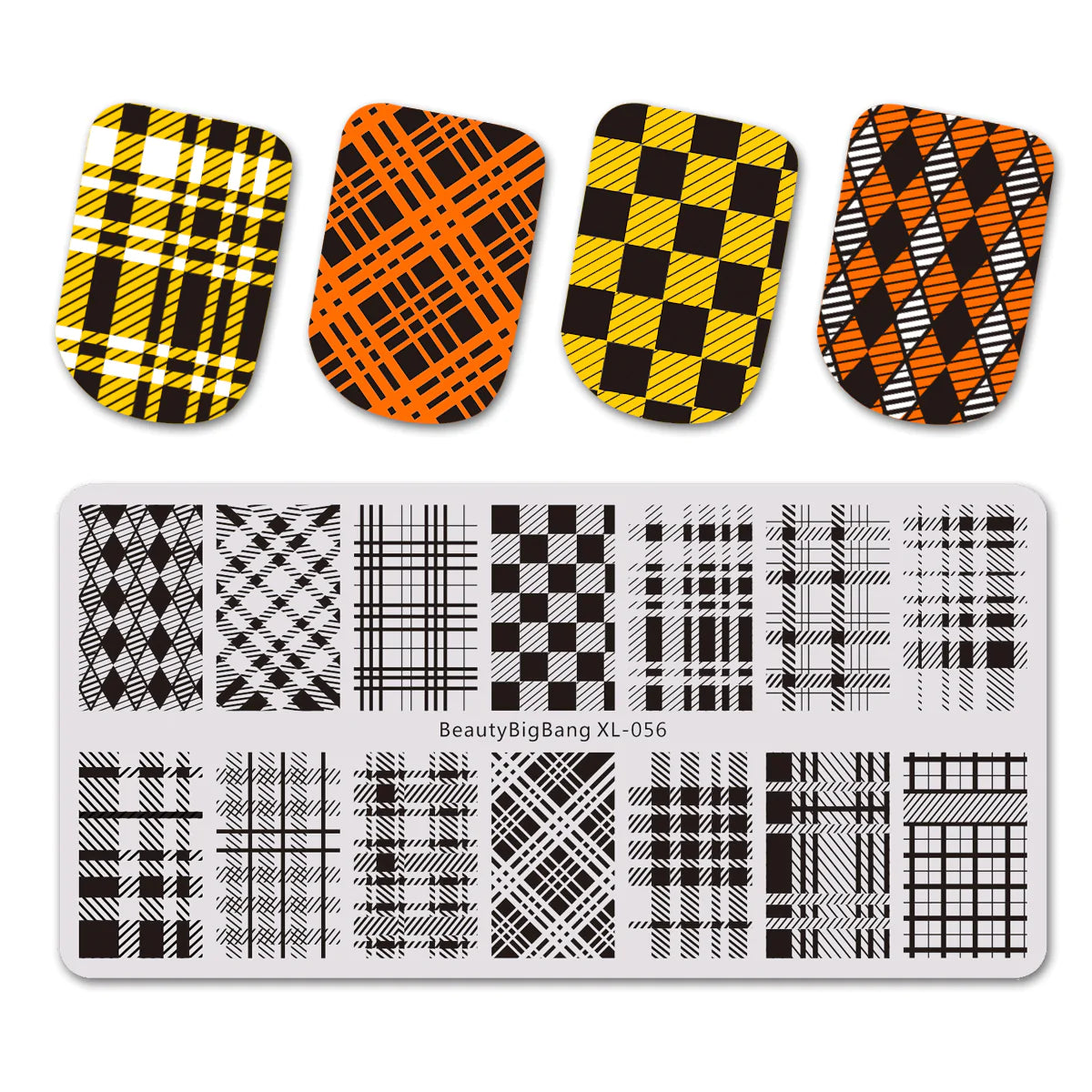 BEAUTYBIGBANG Regular Stripe Theme Rectangle Nail Stamping Plate Cloth Design Nail Art Tool BBBXL-056