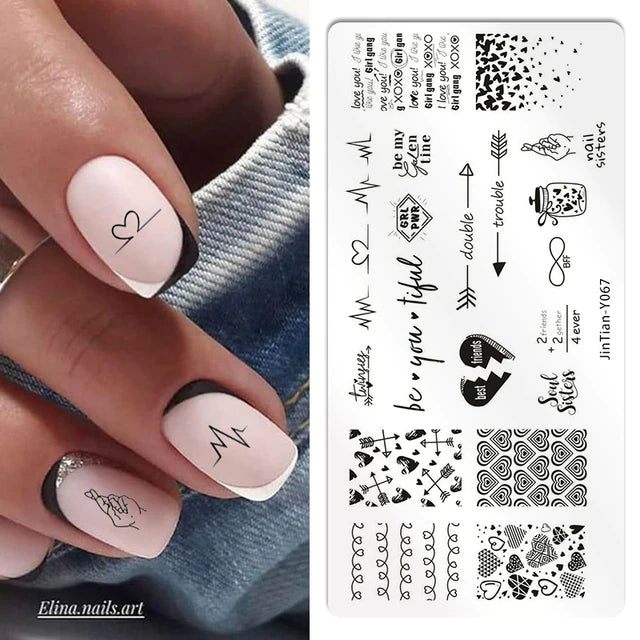 Snake Leopard Nail Stamping Plates English Letter Love Heart Leaves Flowers Design Printing Plates Nails Art Stencil Stamp Tools