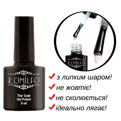 KOMILFO WIPE TOP - TOP FOR GEL POLISH WITH A STICKY LAYER, 8 ML Article : 140801