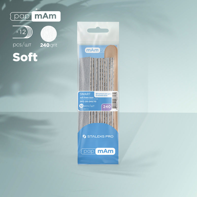 Disposable files papmAm on a soft base 240 grit (10 pcs) and a wooden base (2 pcs) Staleks Pro Smart 20  DFC-20-240/10