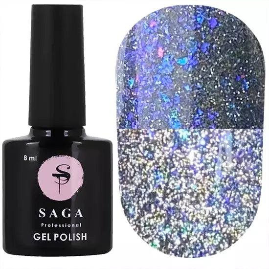 SAGA professional Gel polish Fiery gel 18 (dark blue with micro-shine, reflective), 8 ml
