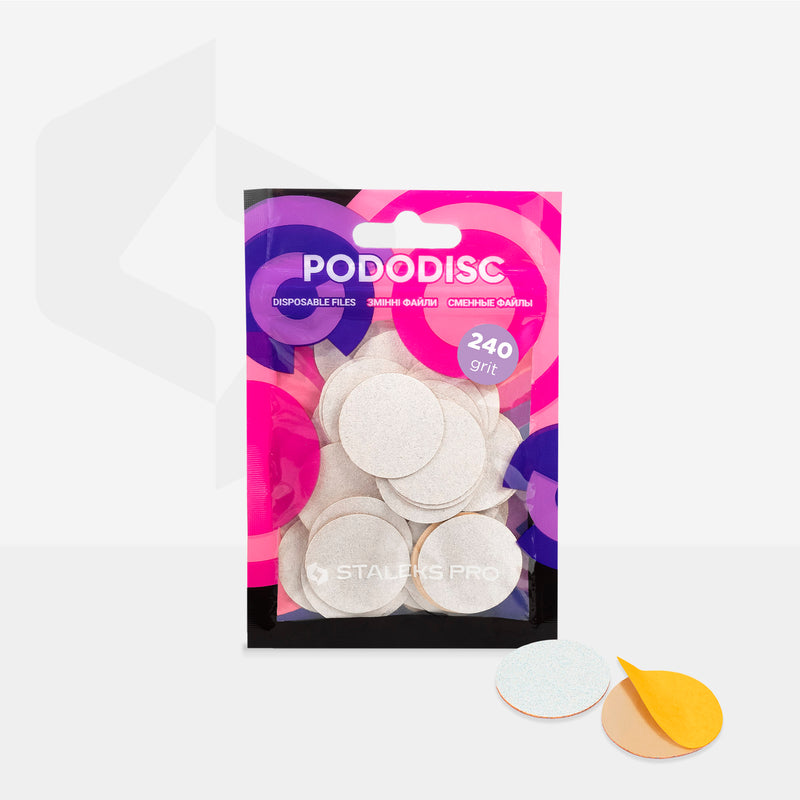 Білі заправні подушечки для педикюрного диска Pododisc Staleks Pro L, 240 грит (50 шт) PDF-25-240w