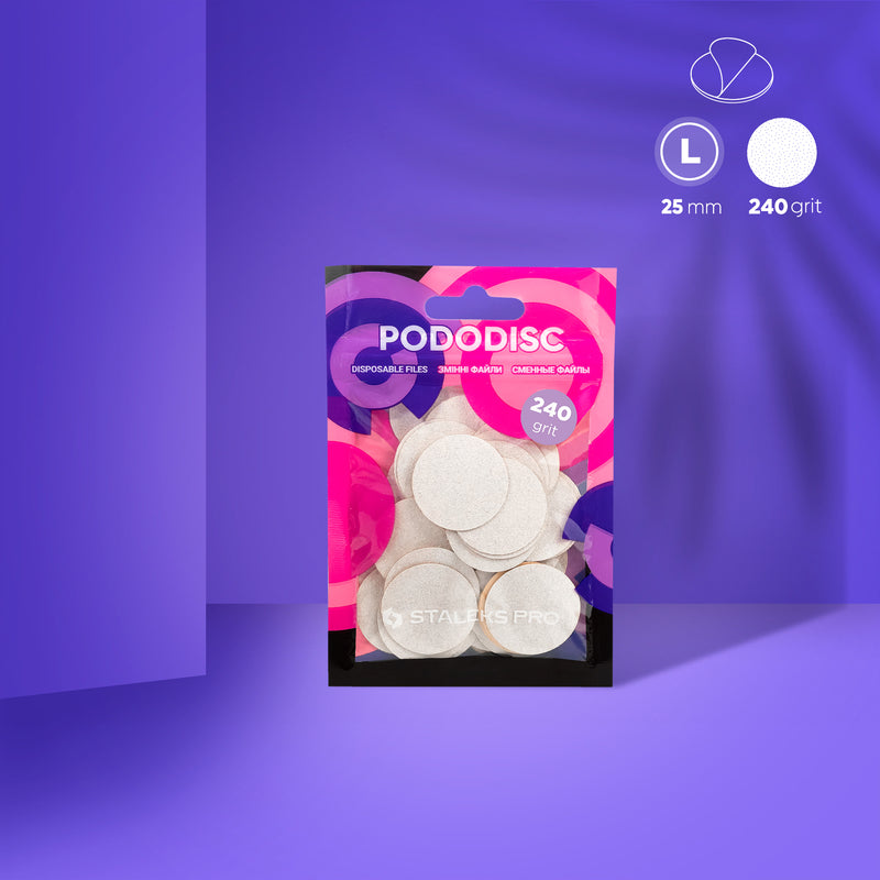 Білі заправні подушечки для педикюрного диска Pododisc Staleks Pro L, 240 грит (50 шт) PDF-25-240w