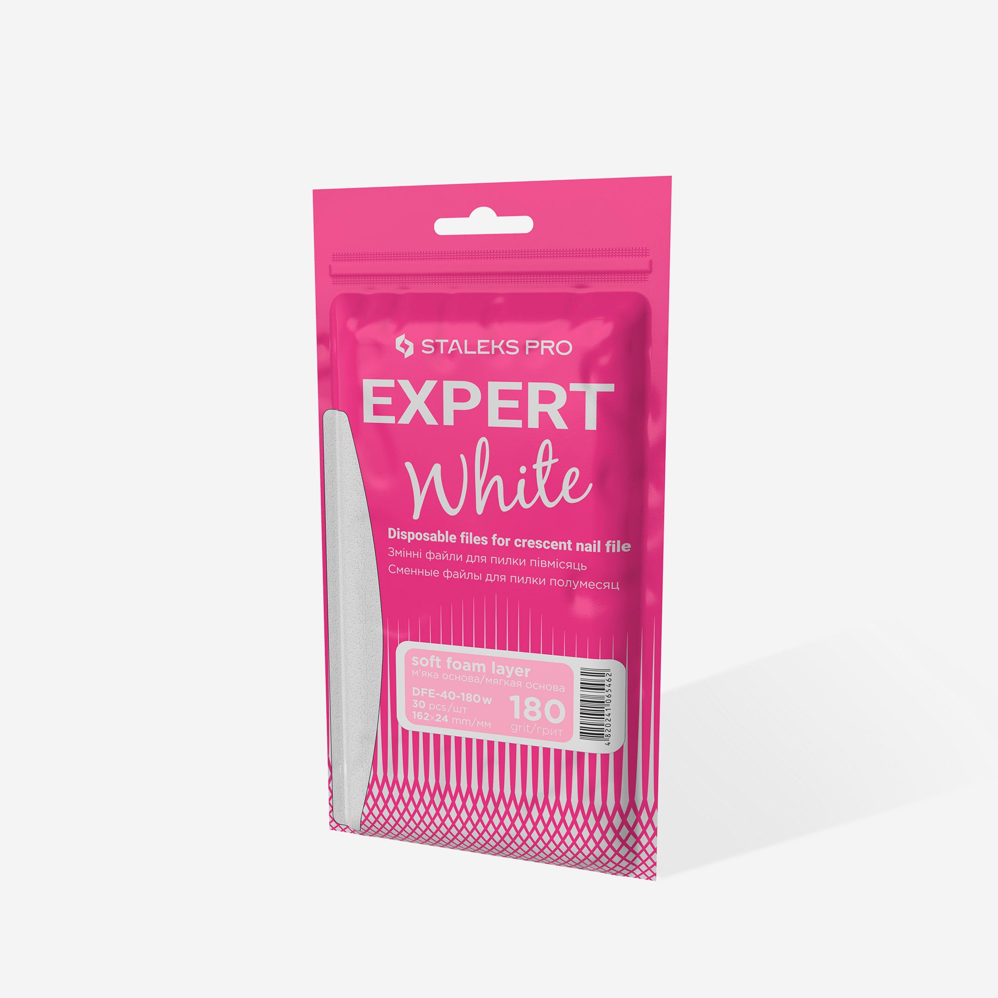 White disposable files for crescent nail file (soft base) Staleks Pro Expert 40, 180 grit (30 pcs)  DFE-40-180w