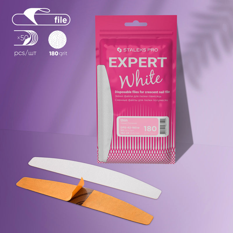 White disposable files for straight nail file Staleks Pro Expert 42, 180 grit (50 pcs)  DFE-42-180w