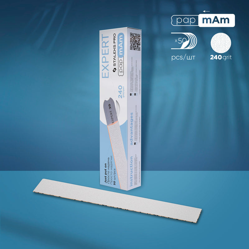 White disposable papmAm files for straight nail file Staleks Pro Expert 22, 240 grit (50 pcs)  DFCE-22-240w