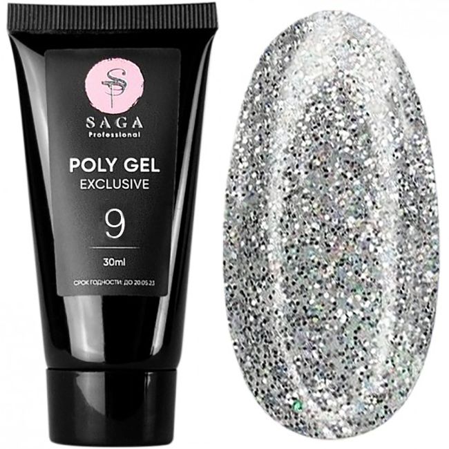 Poly-gel Saga Exclusive No. 9, 30 ml (silver with shimmer)